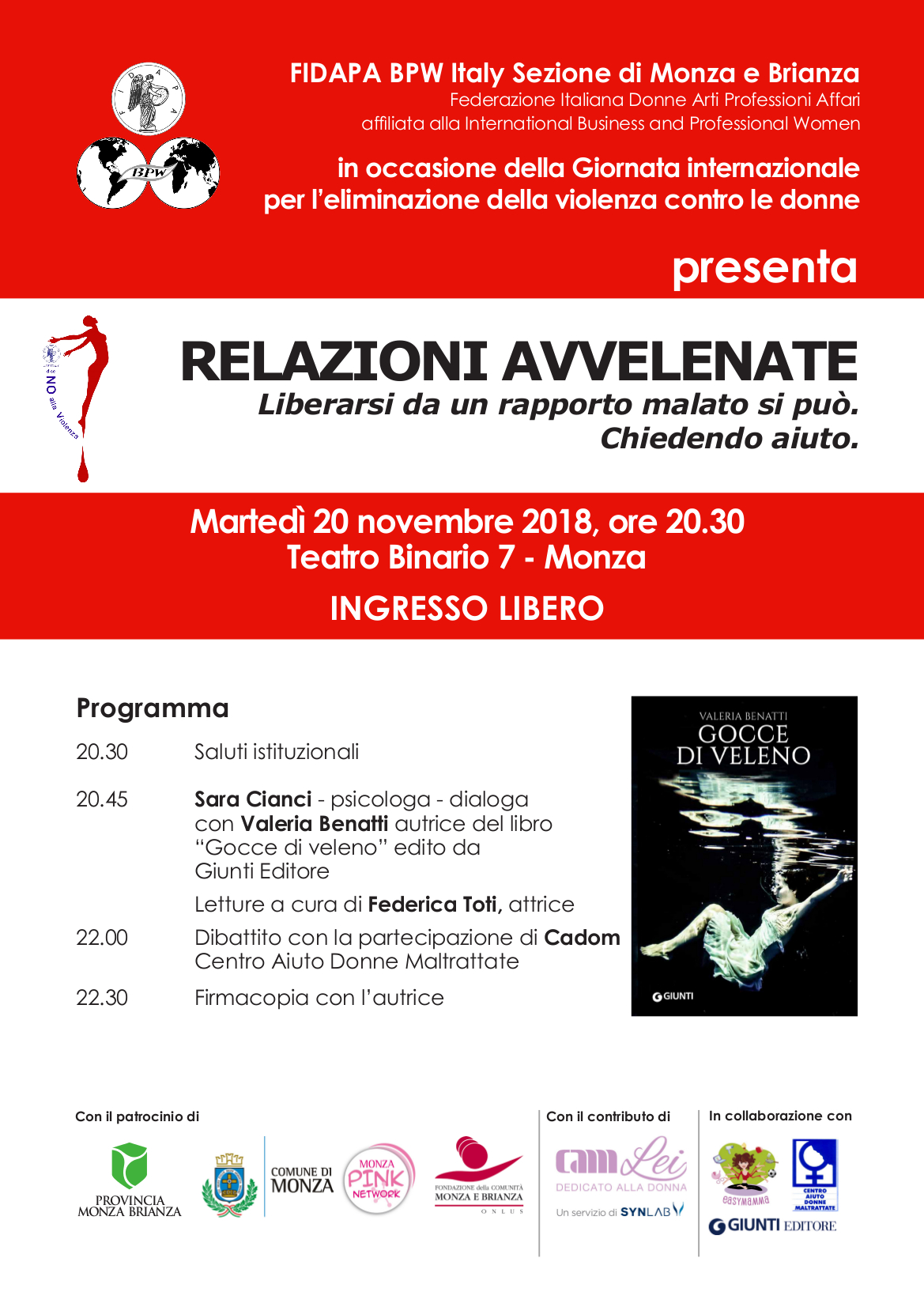 CAM Lei-Synlab a supporto dell’iniziativa “Relazioni avvelenate” il 20 novembre al Teatro Binario 7